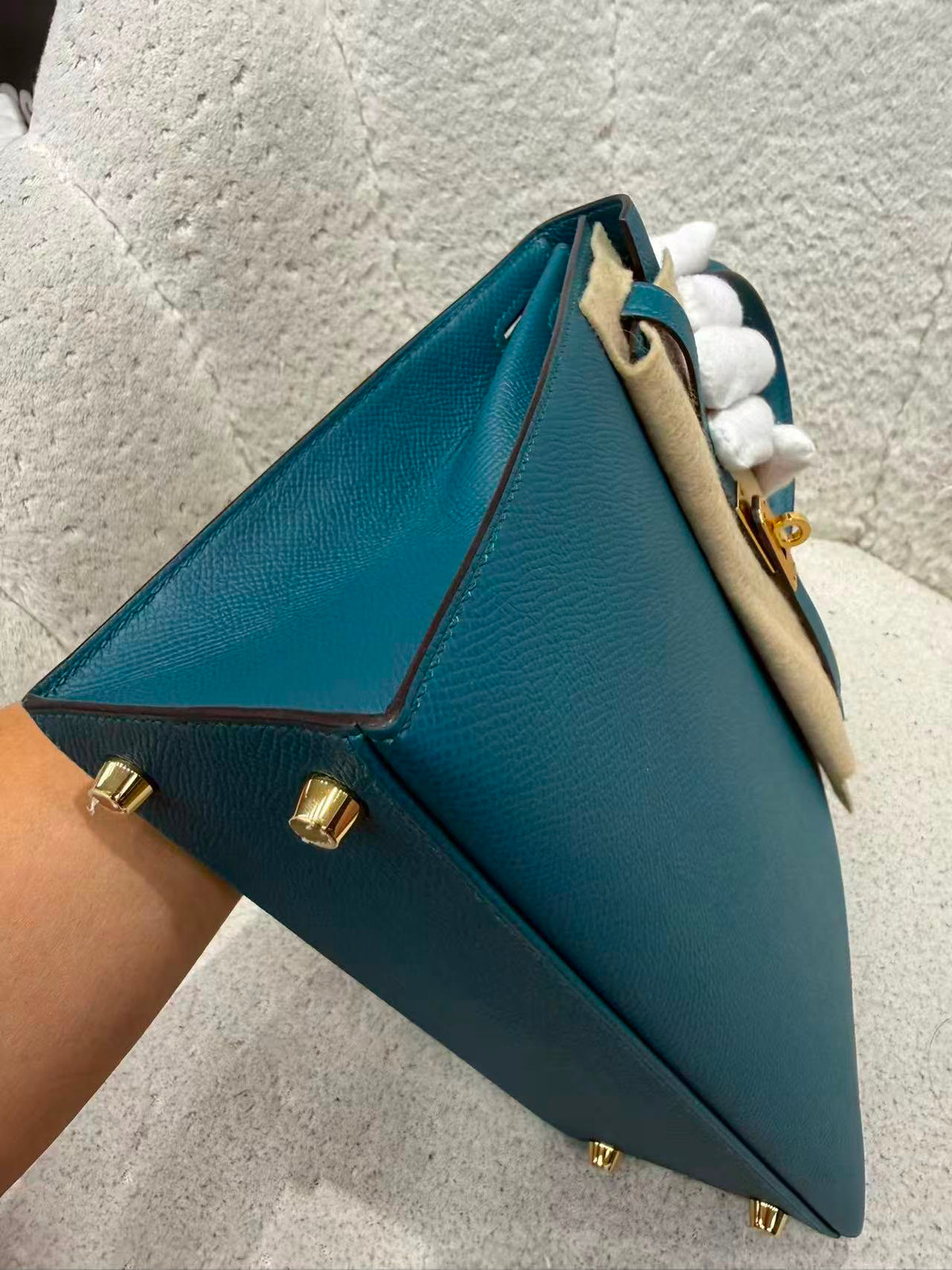 Hermès Kelly 25 Sellier, vert bosphore, cuir epsom, métal doré