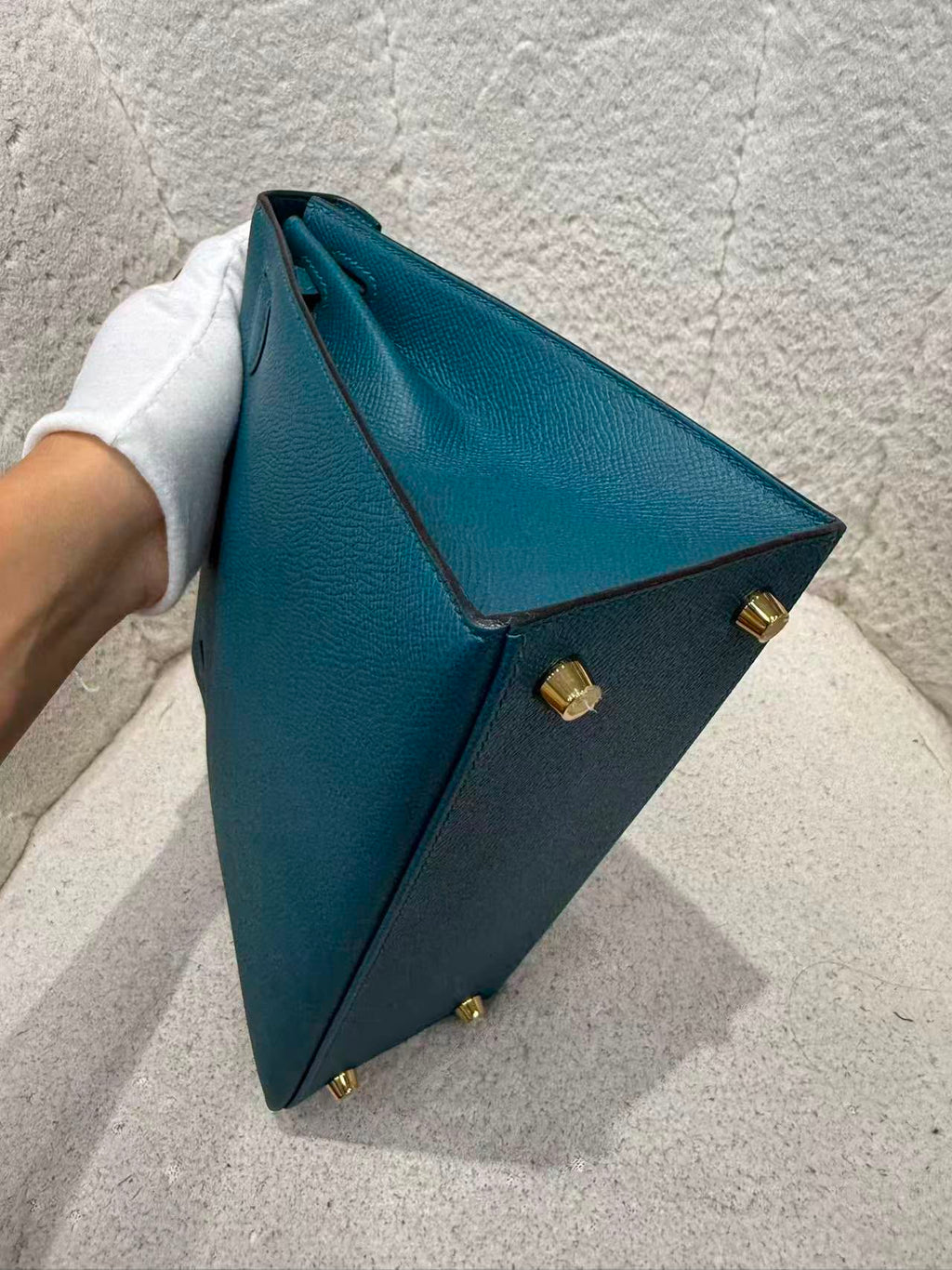 Hermès Kelly 25 Sellier, vert bosphore, cuir epsom, métal doré