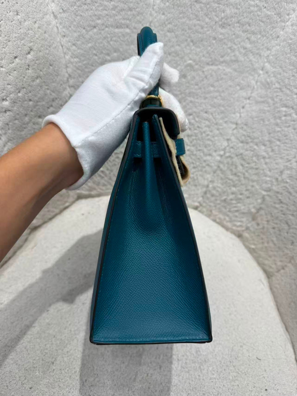 Hermès Kelly 25 Sellier, vert bosphore, cuir epsom, métal doré